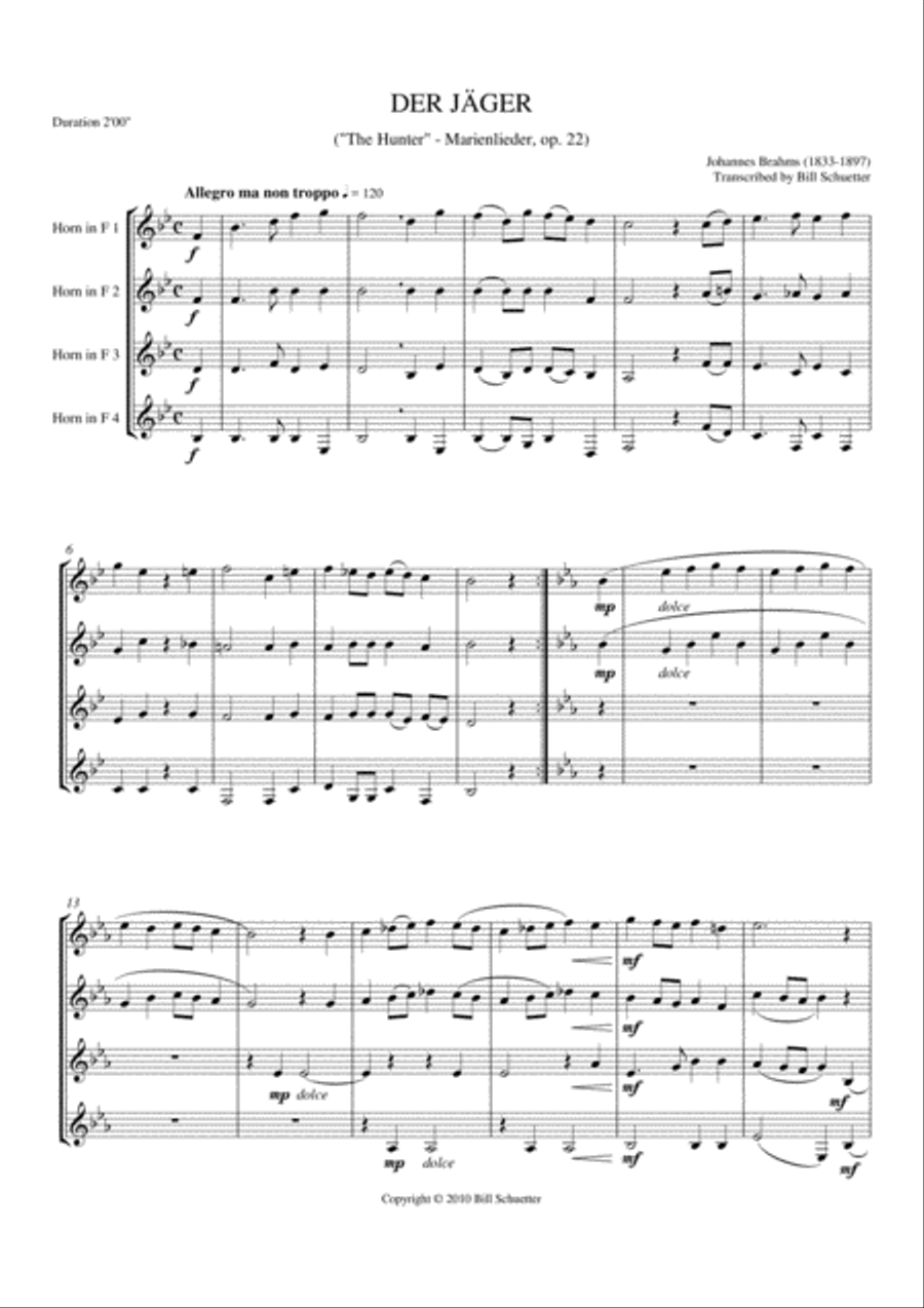 Der Jager from Marienlieder Horn scores gallery preview page 1