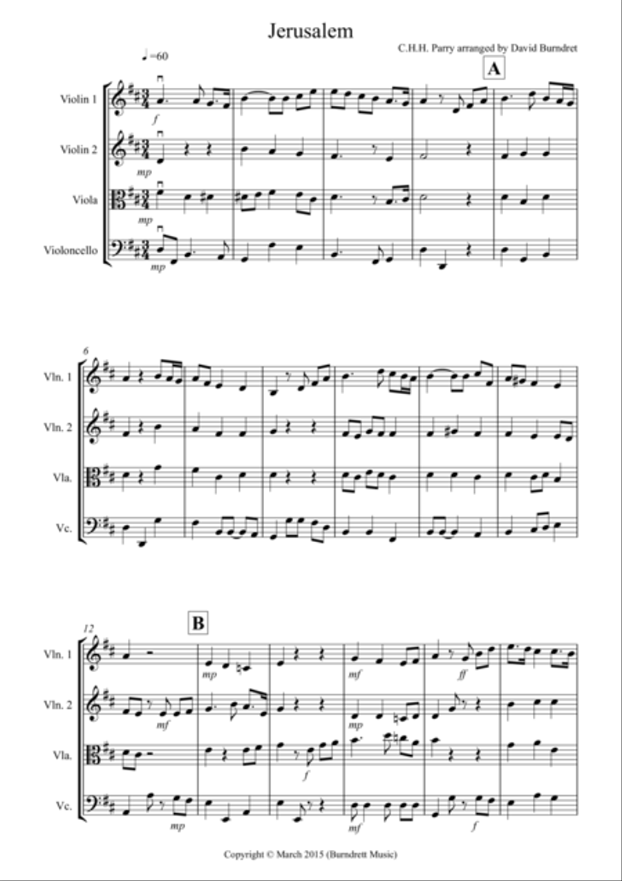 Jerusalem for String Quartet String Quartet scores gallery preview page 1