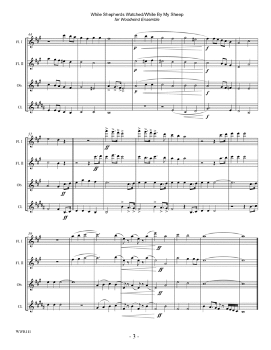 WHILE SHEPHERDS WATCHED THEIR FLOCKS with HOW GREAT OUR JOY - Woodwind Quartet with optional Piano Woodwind Quartet scores gallery preview page 3