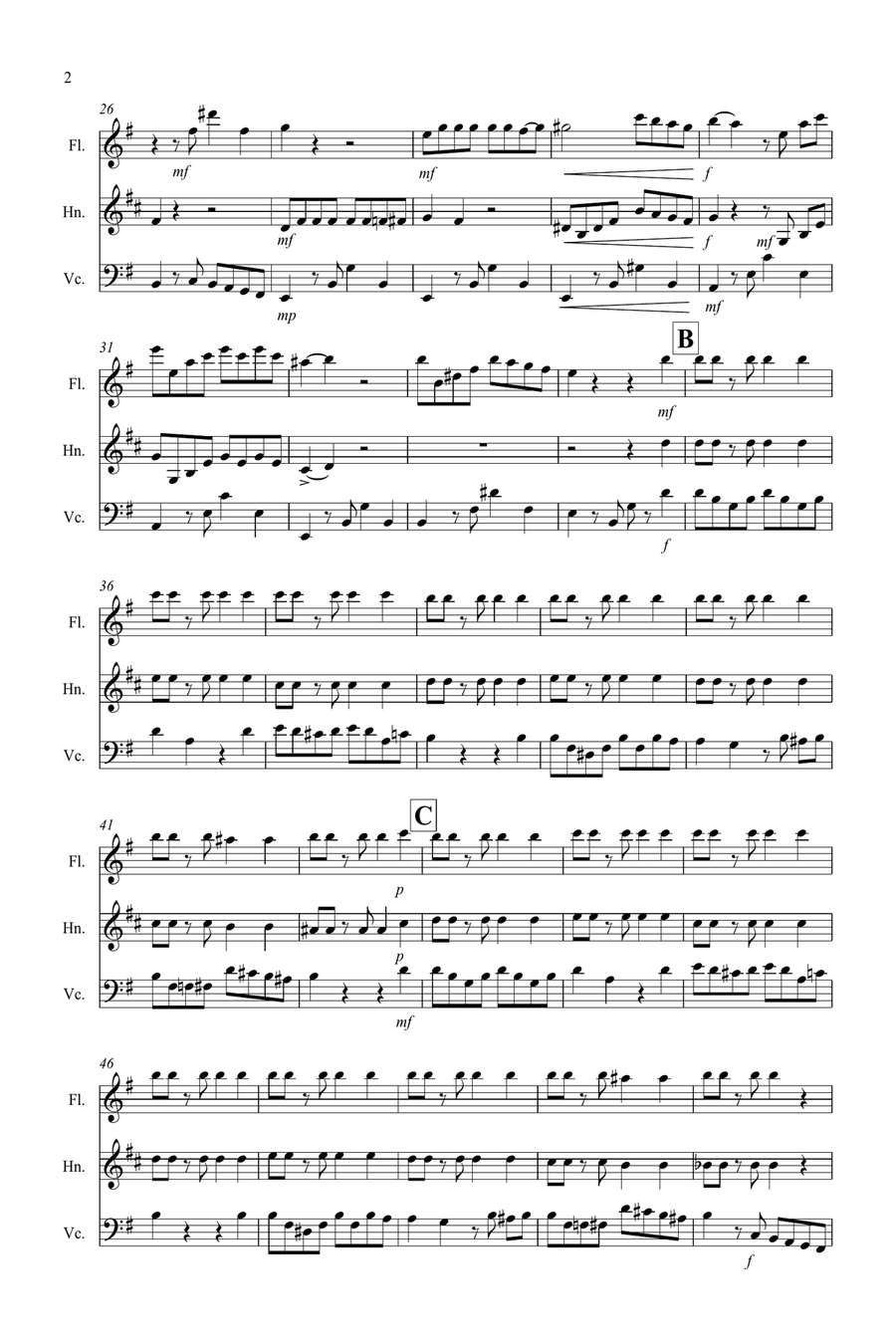 Tango a Trios for Flute, Horn and Cello Trio Small Ensemble scores gallery preview page 2