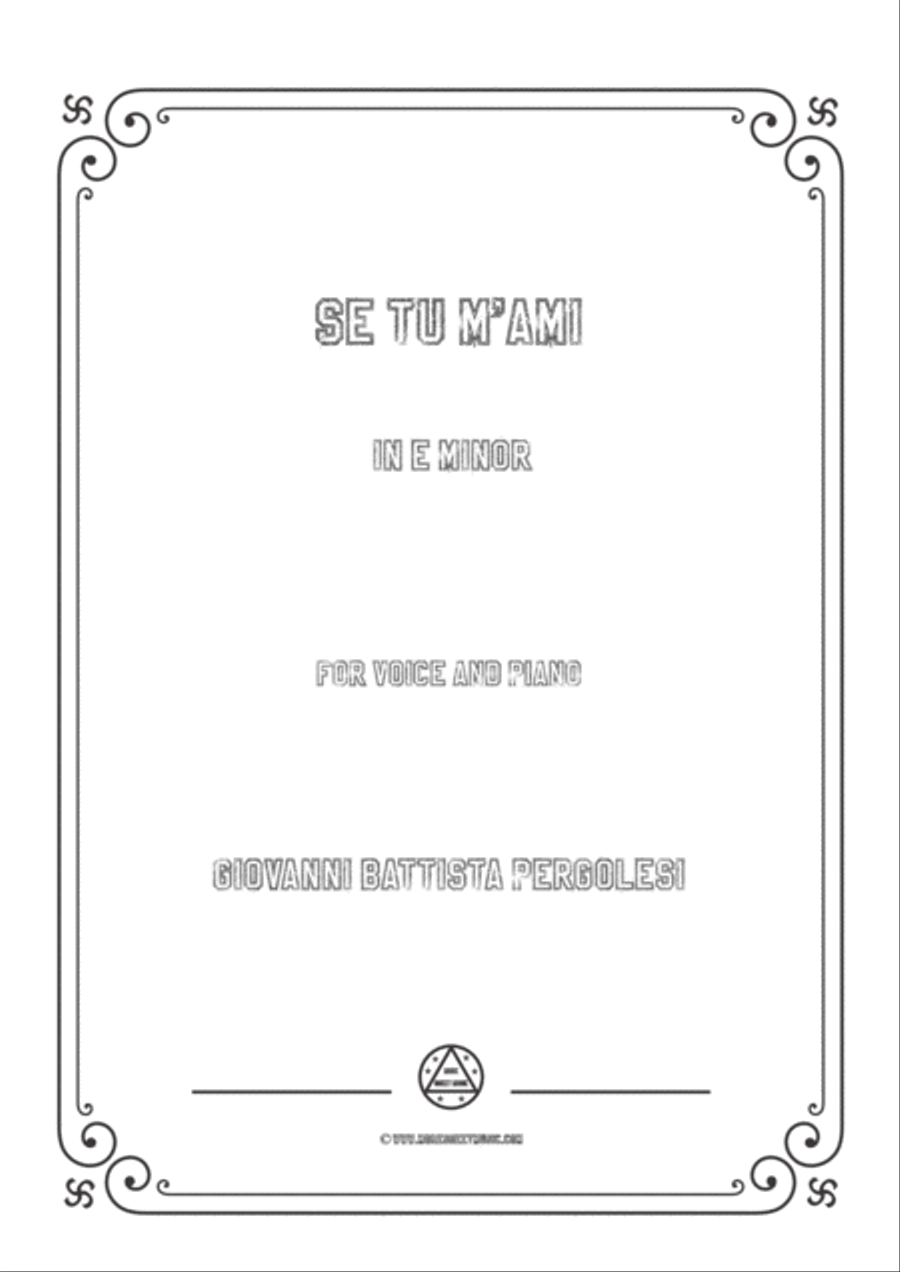 Pergolesi-Se tu m'ami in e minor,for Voice and Piano Voice Solo scores gallery preview page 1