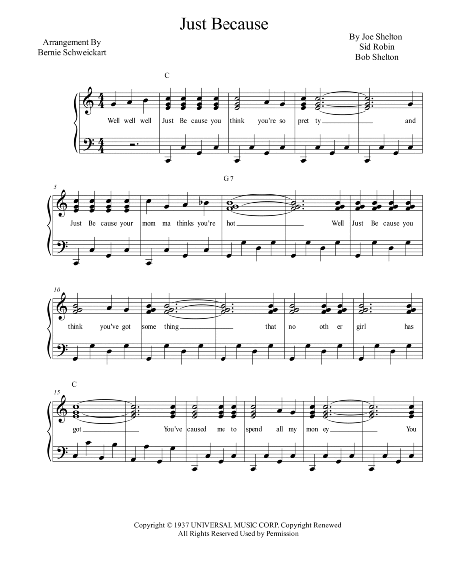 Just Because Piano, Vocal, Guitar scores gallery preview page 1
