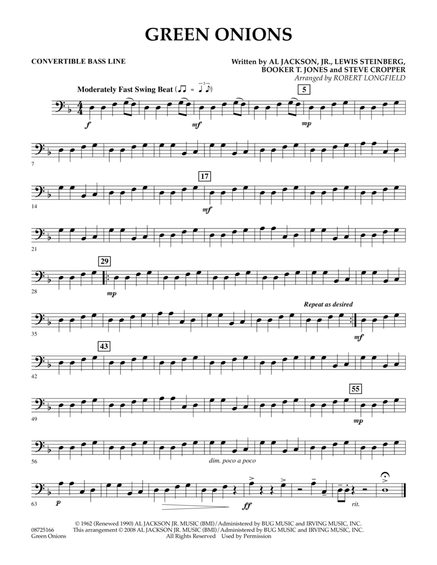 Green Onions - Convertible Bass Line Concert Band scores gallery preview page 1