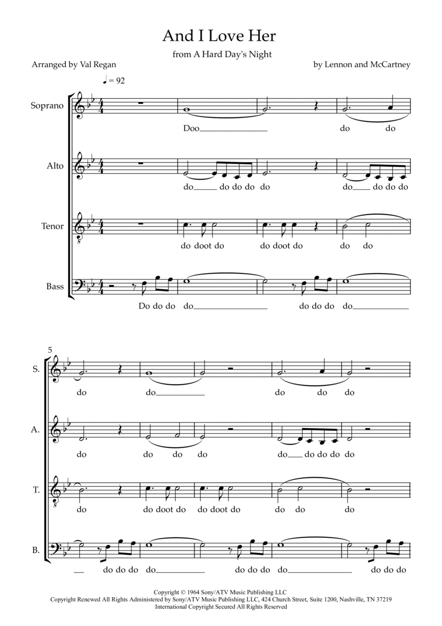 And I Love Her 4-Part scores gallery preview page 1