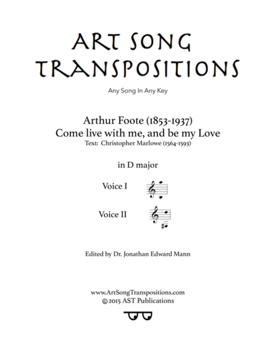 FOOTE: Come live with me, and be my love (transposed to D major) Piano scores gallery preview page 1