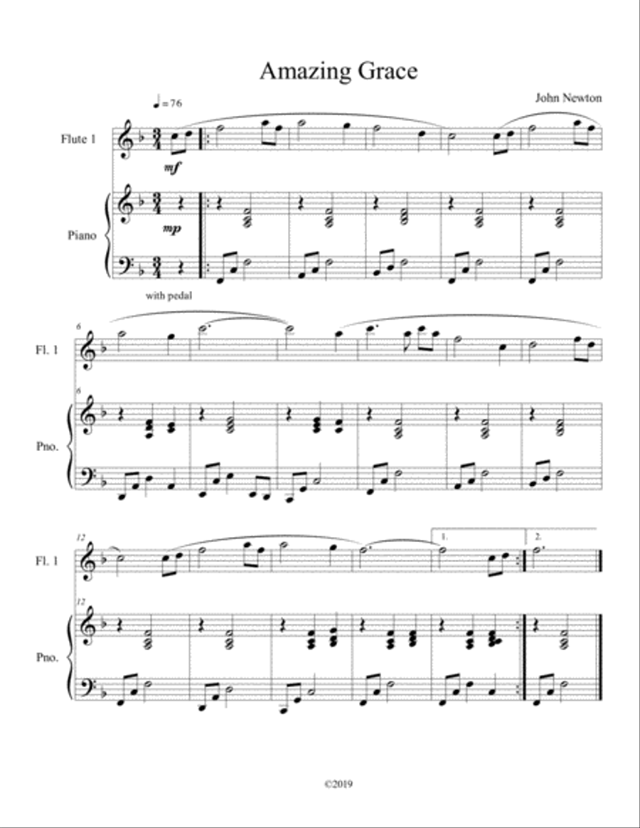 Amazing Grace (solo flute with piano accompaniment) Amazing Grace (solo flute with piano accompaniment) Flute Solo scores gallery preview page 1