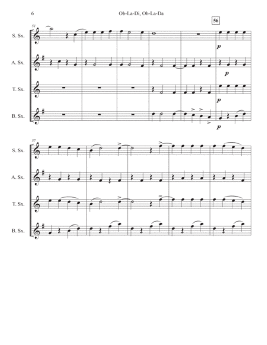 Ob-la-di, Ob-la-da Saxophone Quartet scores gallery preview page 6