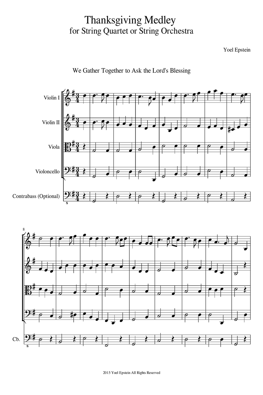 Thanksgiving Medley for String Quartet or String Orchestra String Quartet scores gallery preview page 6