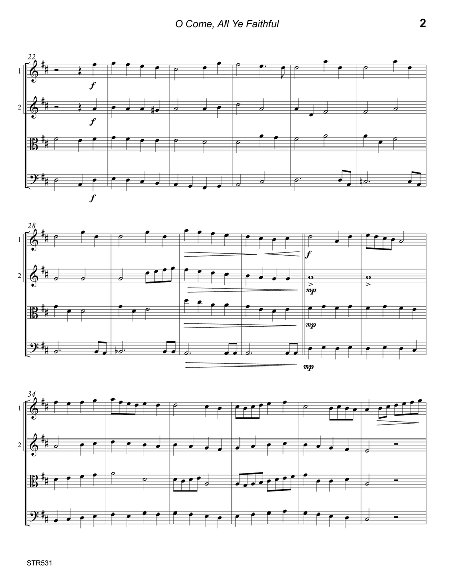 O COME ALL YE FAITHFUL - STRING QUARTET (unaccompanied) A Cappella scores gallery preview page 2
