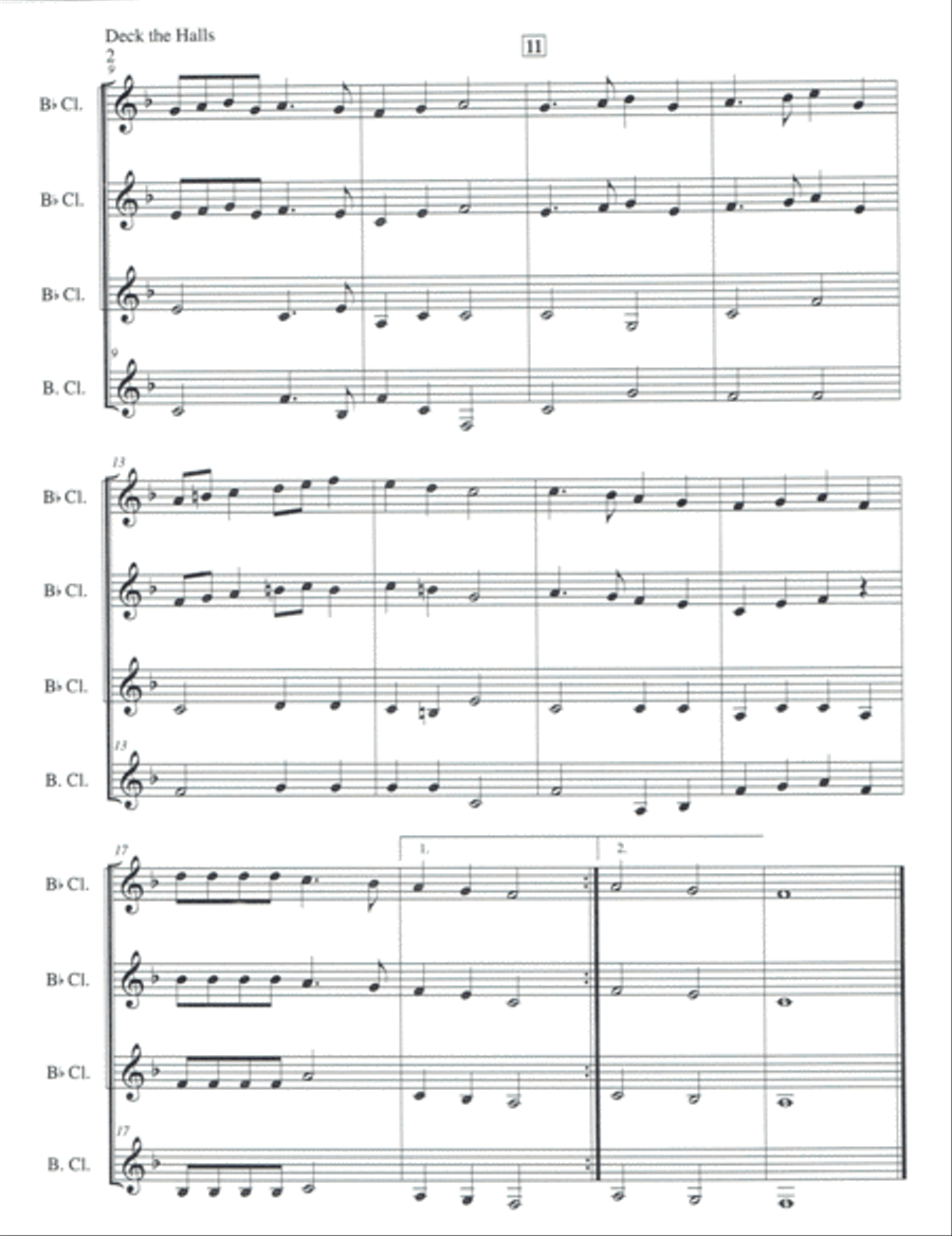 Deck the Halls for Clarinet Quartet Clarinet Quartet scores gallery preview page 3