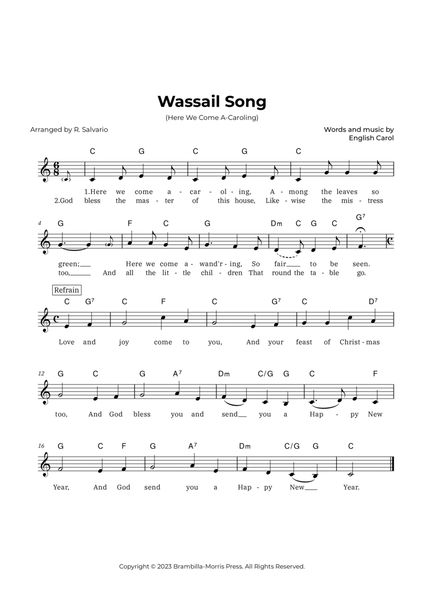 Wassail Song (Here We Come A-Caroling) - Key of C Major image number null