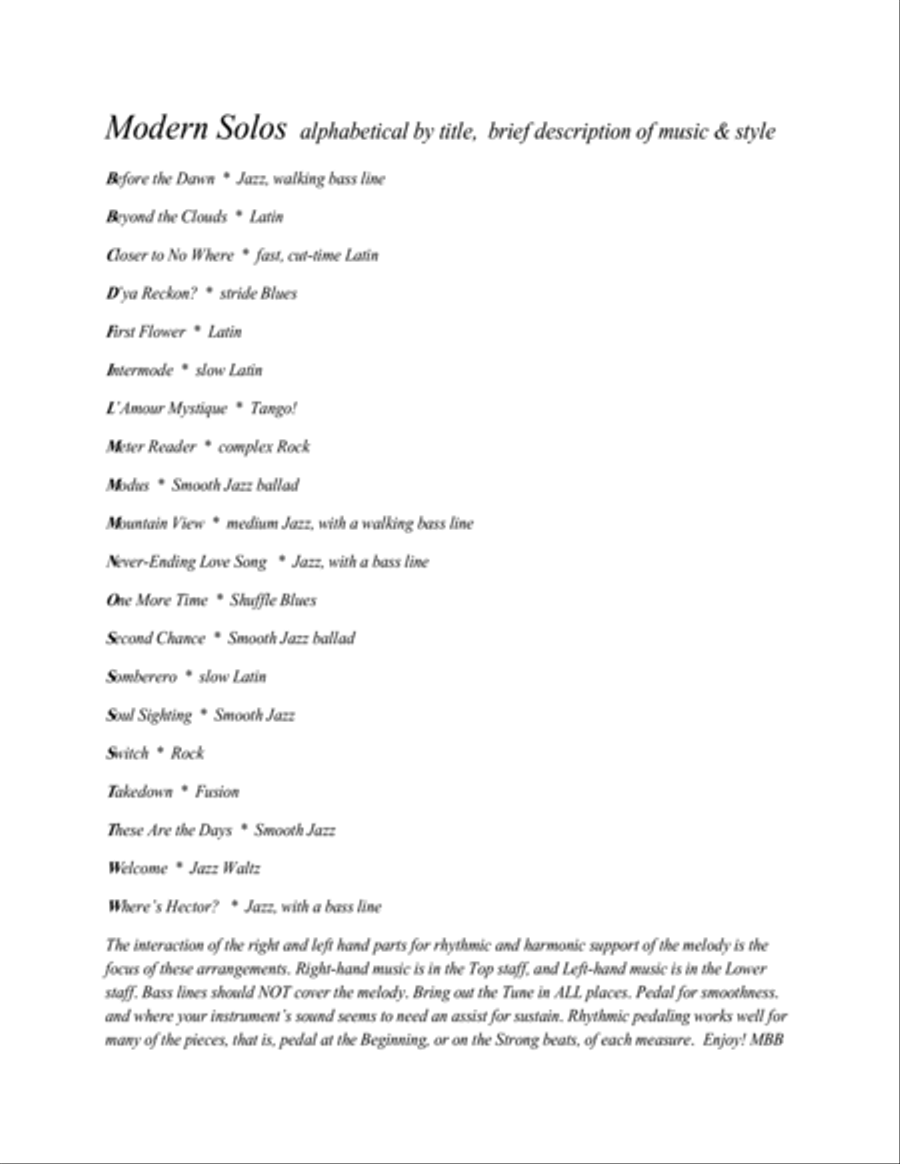 Modern Solos for the Piano, Jazz, Rock, Latin, Smooth Jazz, and Blues Music Piano Solo scores gallery preview page 2