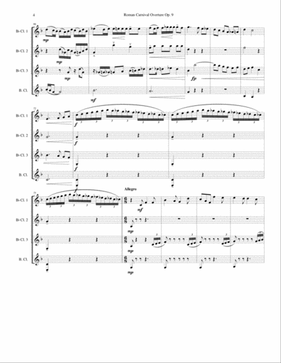 Berlioz - Roman Carnival - Clarinet Quartet Clarinet Quartet scores gallery preview page 4