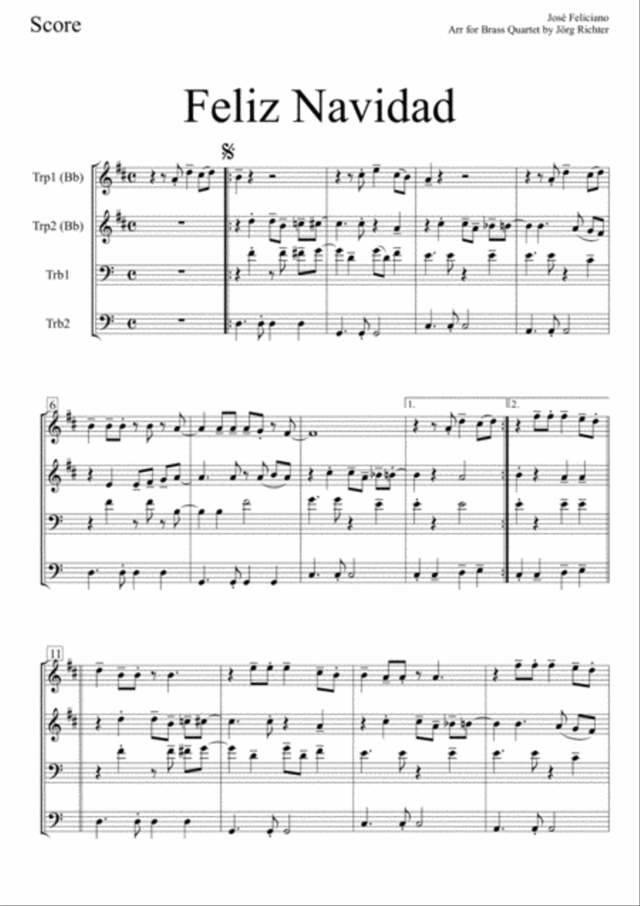 Feliz Navidad Brass Ensemble scores gallery preview page 2