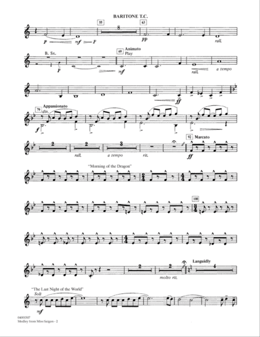 Medley from Miss Saigon (arr. Warren Barker) - Baritone T.C. Concert Band scores gallery preview page 2