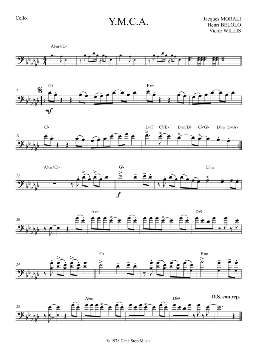 Y.m.c.a. Cello Solo scores gallery preview page 1