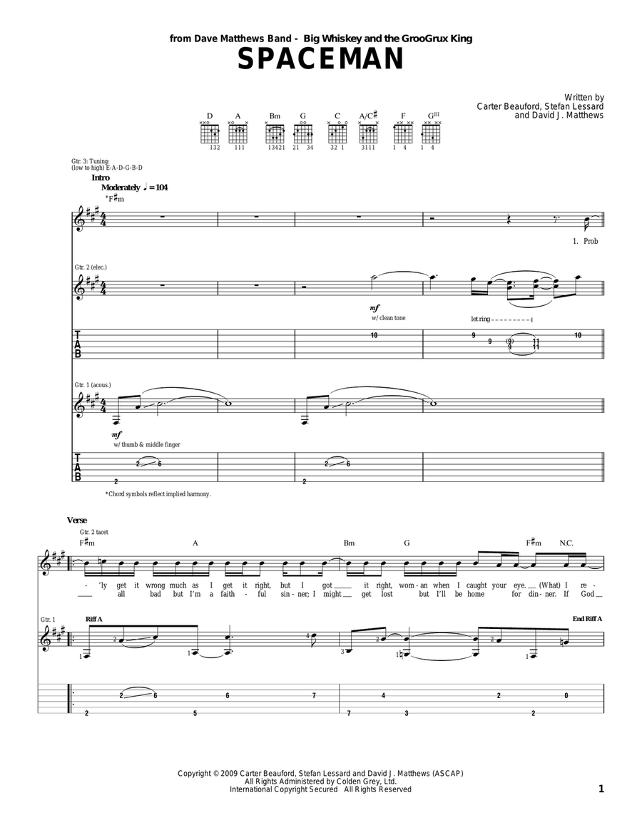 Spaceman Acoustic Guitar scores gallery preview page 1