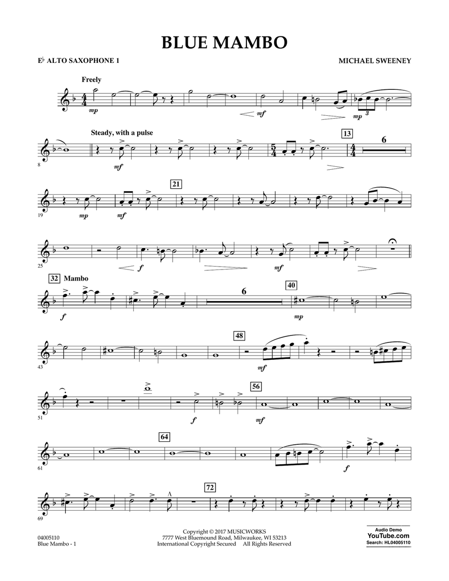 Blue Mambo - Eb Alto Saxophone 1 Concert Band scores gallery preview page 1