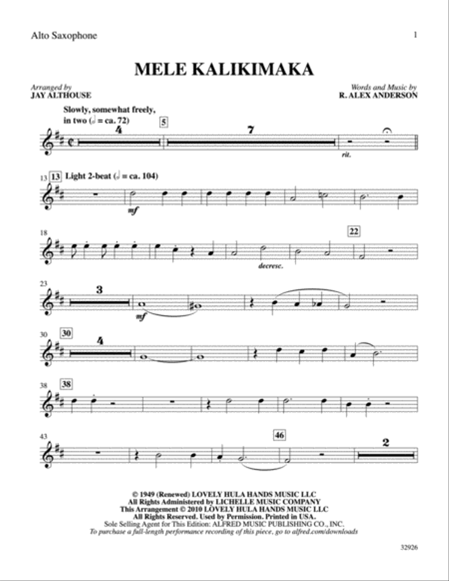 Mele Kalikimaka: E-flat Alto Saxophone Part scores gallery preview page 1