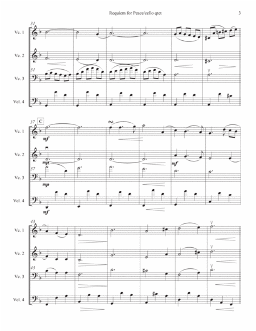 Requiem for Peace (for cello quartet) Cello scores gallery preview page 3