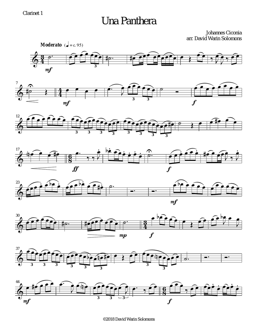 Una panthera in compagnia de Marte (A Panther in company of Mars) arranged for 3 clarinets Clarinet Solo scores gallery preview page 5