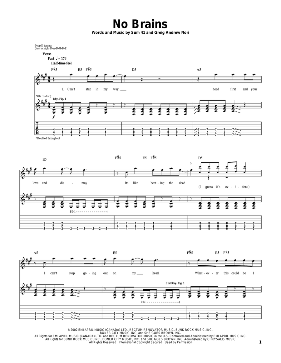 No Brains No Brains Guitar Tablature scores gallery preview page 1