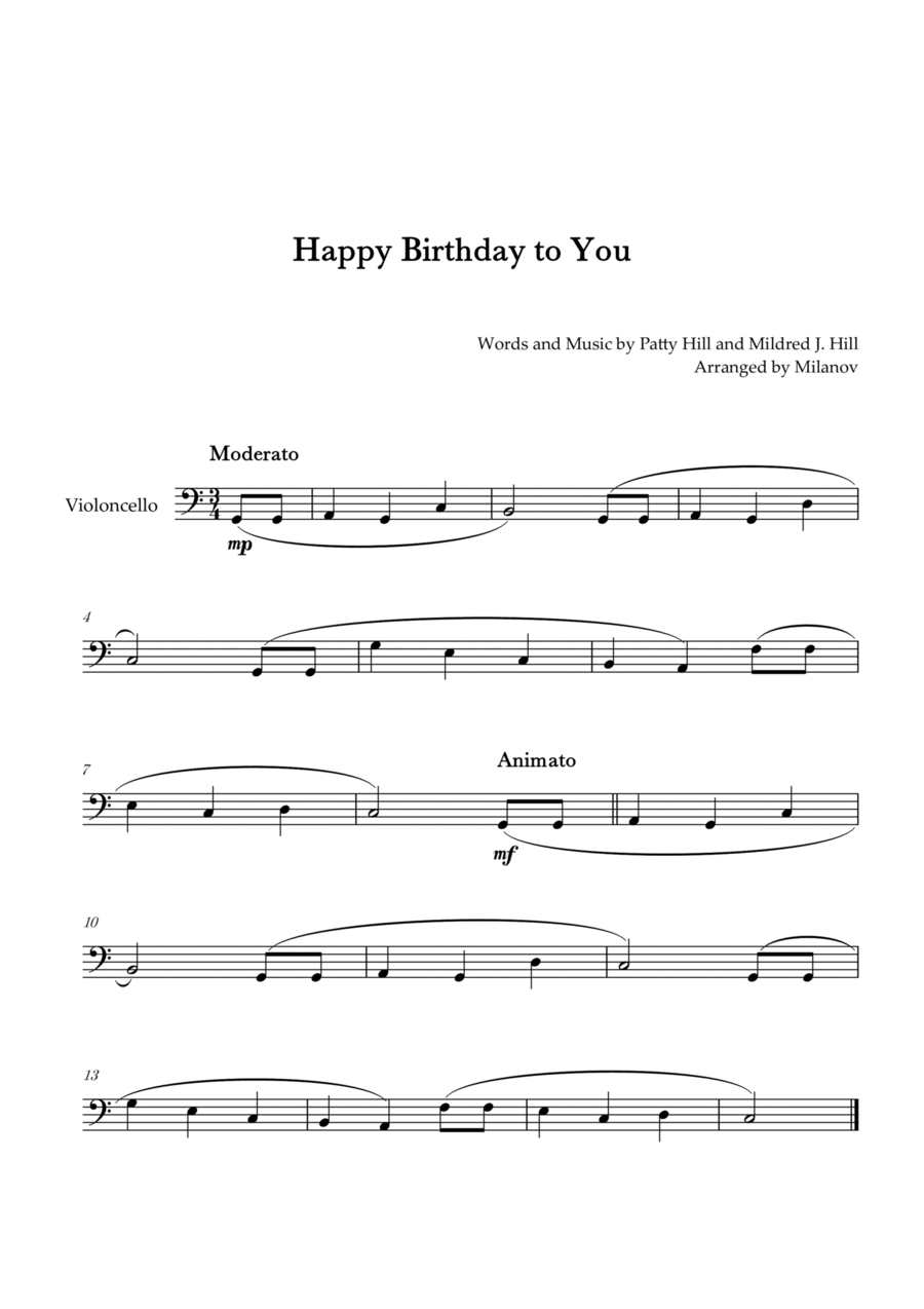 Happy Birthday to You | Cello | C Major Cello Solo scores gallery preview page 1