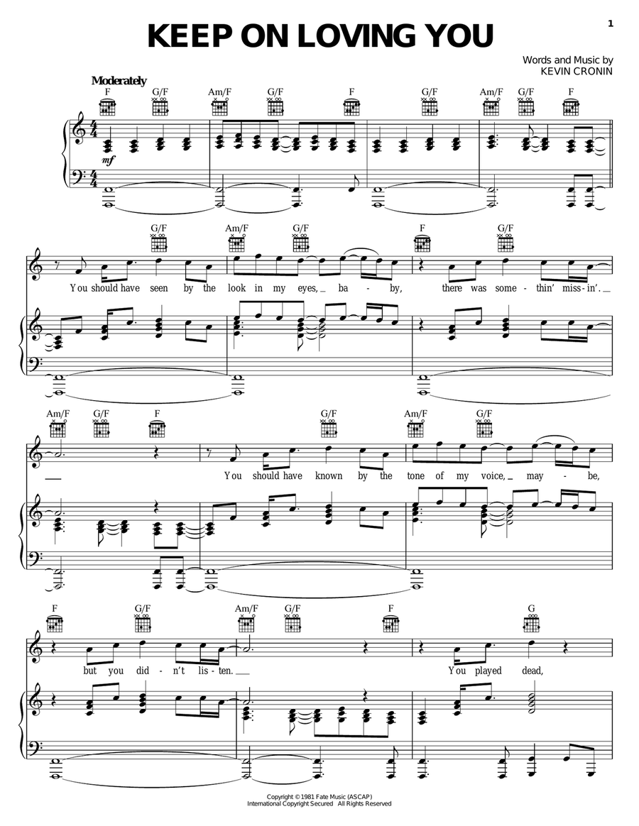 Keep On Loving You Piano, Vocal, Guitar scores gallery preview page 1