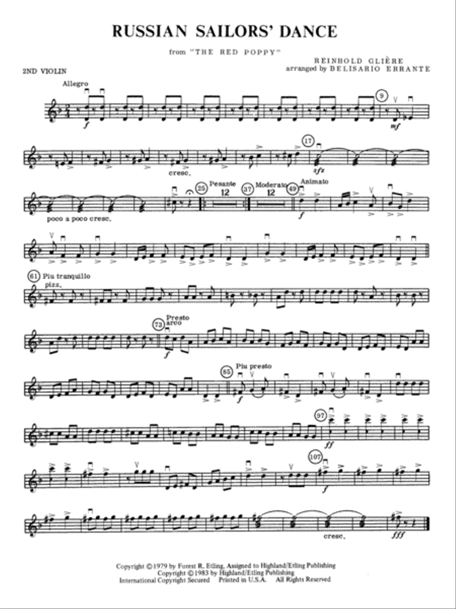 Russian Sailors' Dance: 2nd Violin Full Orchestra scores gallery preview page 1