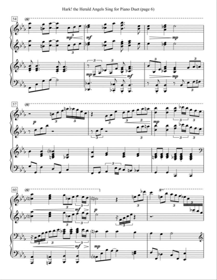 Hark! the Herald Angels Sing for Piano Duet 1 Piano, 4-Hands scores gallery preview page 6