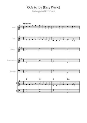 Ode To Joy - Easy Woodwind Quintet w/ piano accompaniment