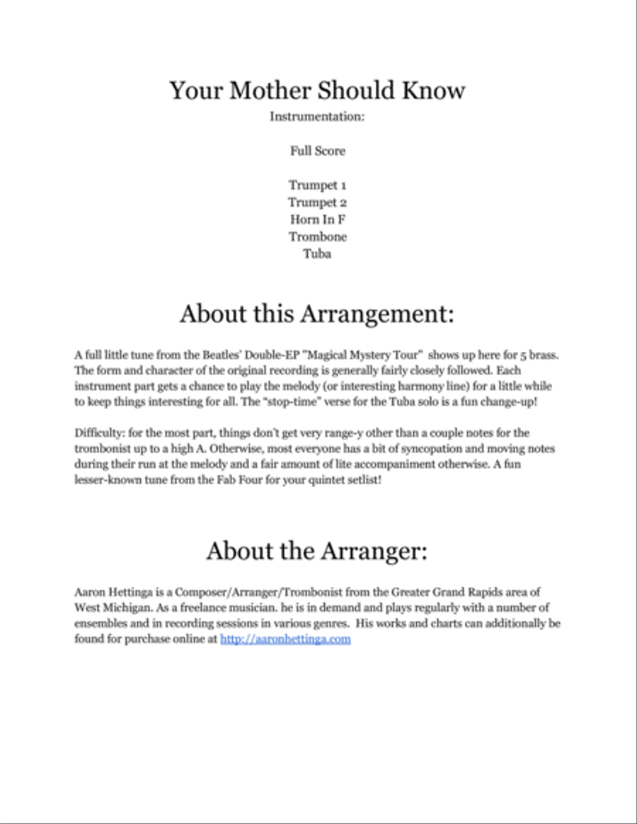 Your Mother Should Know Brass Ensemble scores gallery preview page 2