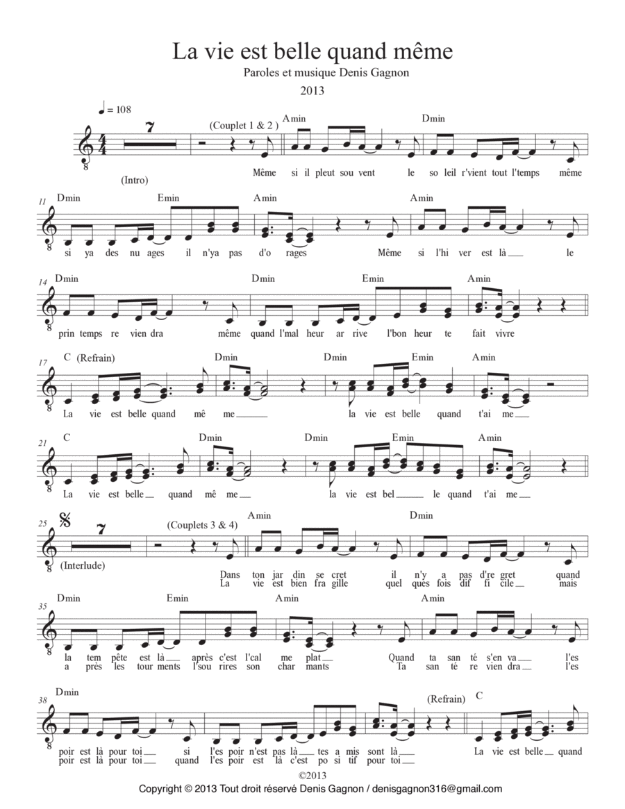 La vie est belle quand même Electric Guitar scores gallery preview page 1