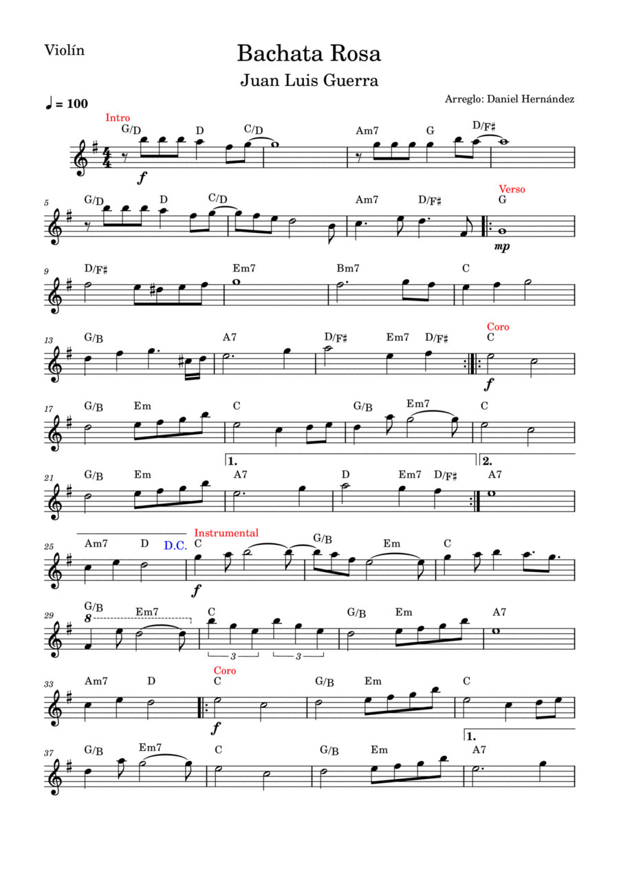 Bachata Rosa Violin Solo scores gallery preview page 1