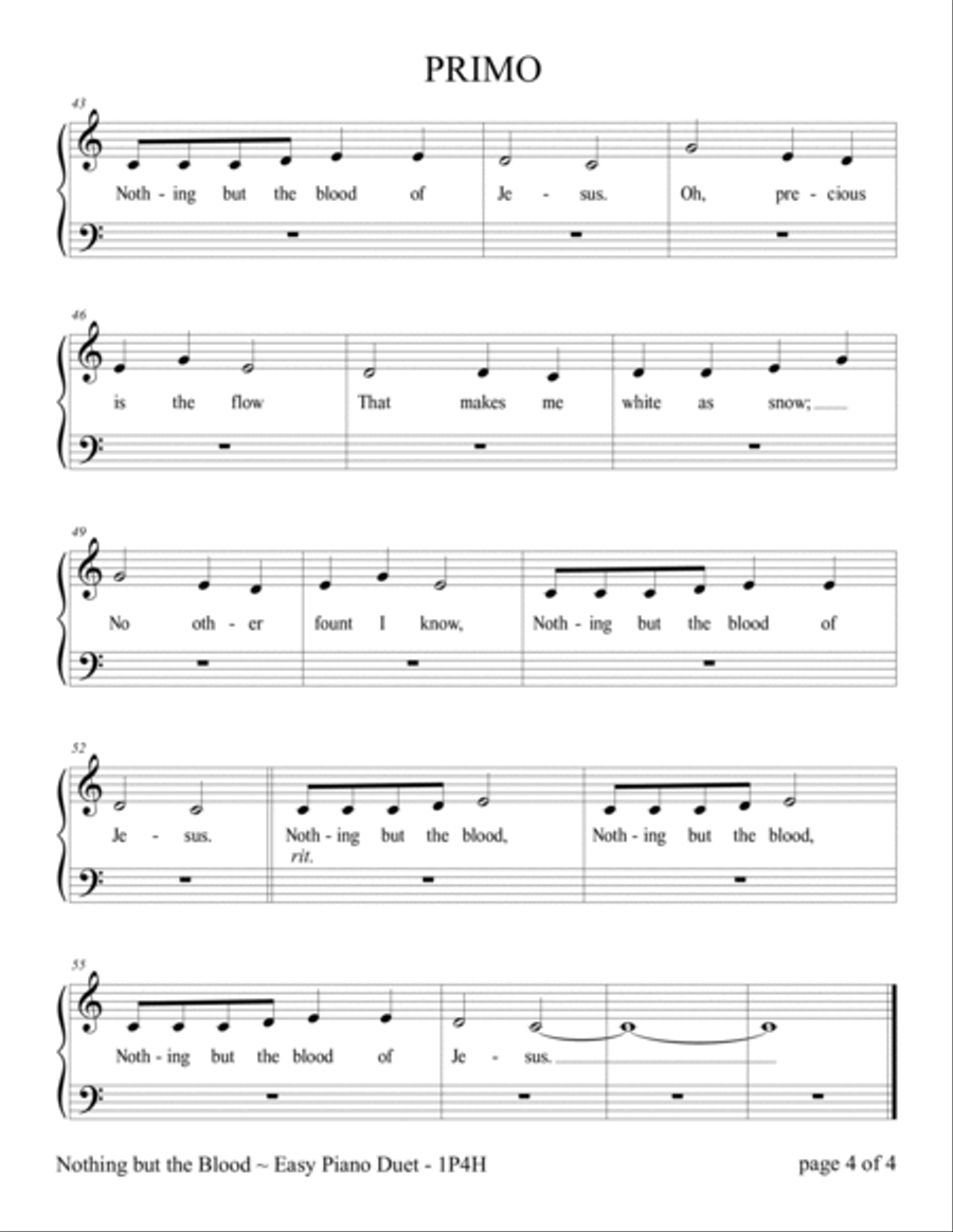 Nothing but the Blood (Easy Piano Duet; 1 Piano, 4 Hands) Easy Piano scores gallery preview page 6