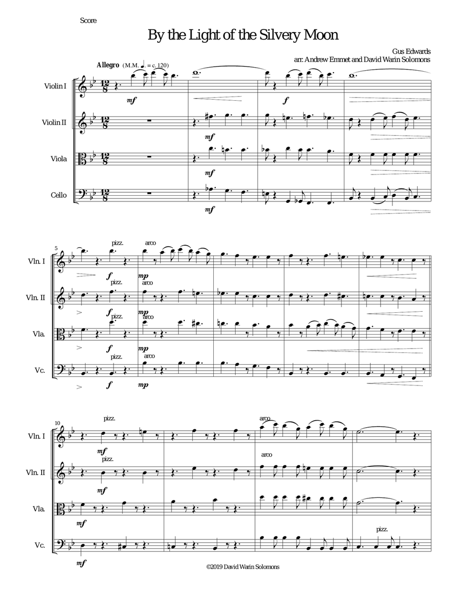 By the light of the silvery moon for string quartet String Quartet scores gallery preview page 1