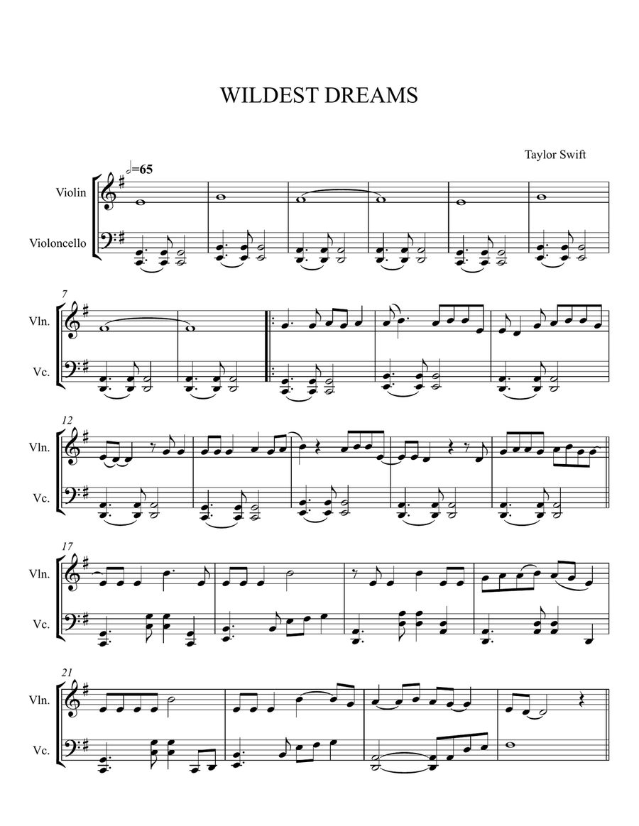 Wildest Dreams Wildest Dreams String Duet scores gallery preview page 1