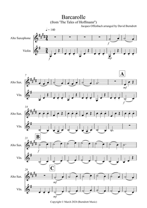 Barcarolle "The Tales of Hoffmann" for Alto Saxophone and Violin duet