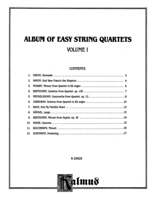 Book cover for Album of Easy String Quartets, Volume I (Pieces by Bach, Haydn, Mozart, Beethoven, Schumann, Mendelssohn, and others): 1st Violin