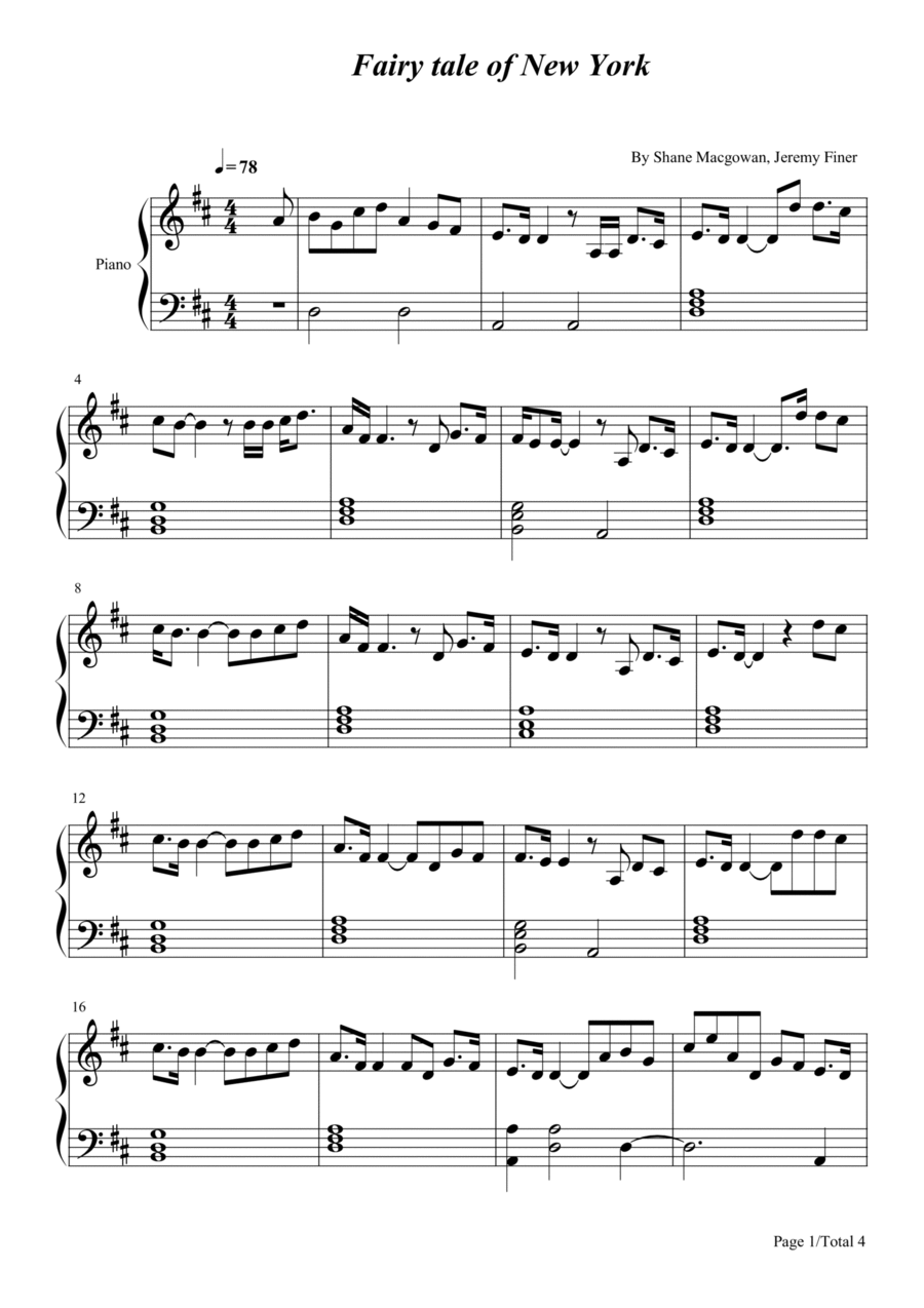 Fairytale Of New York Easy Piano scores gallery preview page 1