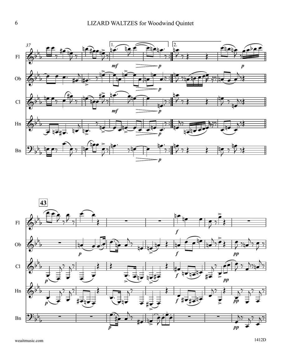 Lizard Waltzes for woodwind quintet (5’24) Woodwind Quintet scores gallery preview page 6