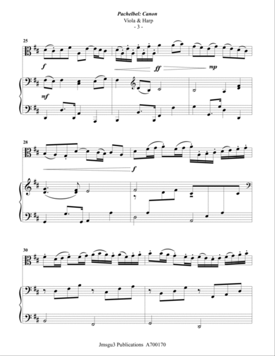 Pachelbel: Canon in D for Viola and Harp String Duet scores gallery preview page 3