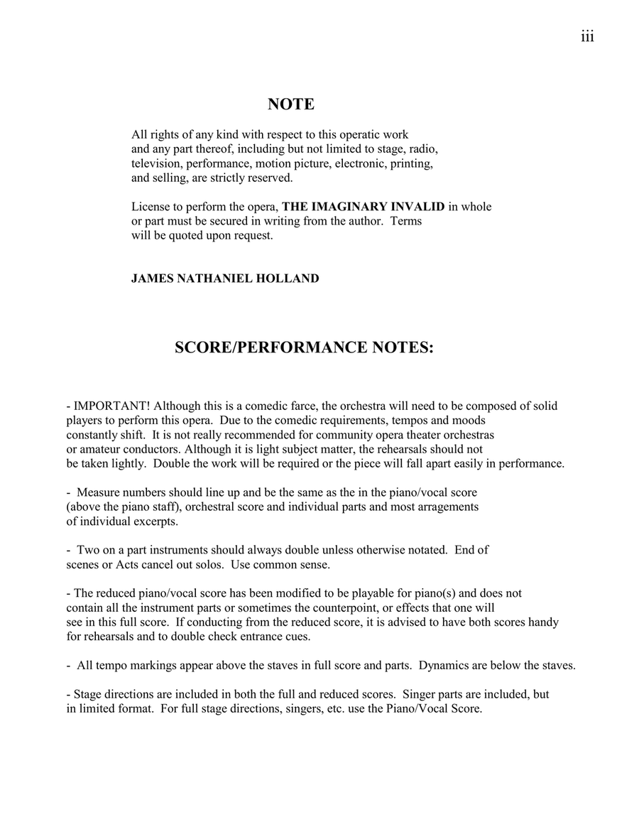 The Imaginary Invalid, A Comic Opera in Three Acts Piano Vocal (Small cast, no chorus) Choir scores gallery preview page 3