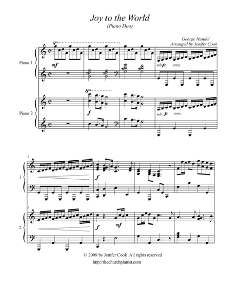 Joy to the World 2 Pianos, 4-Hands scores gallery preview page 1