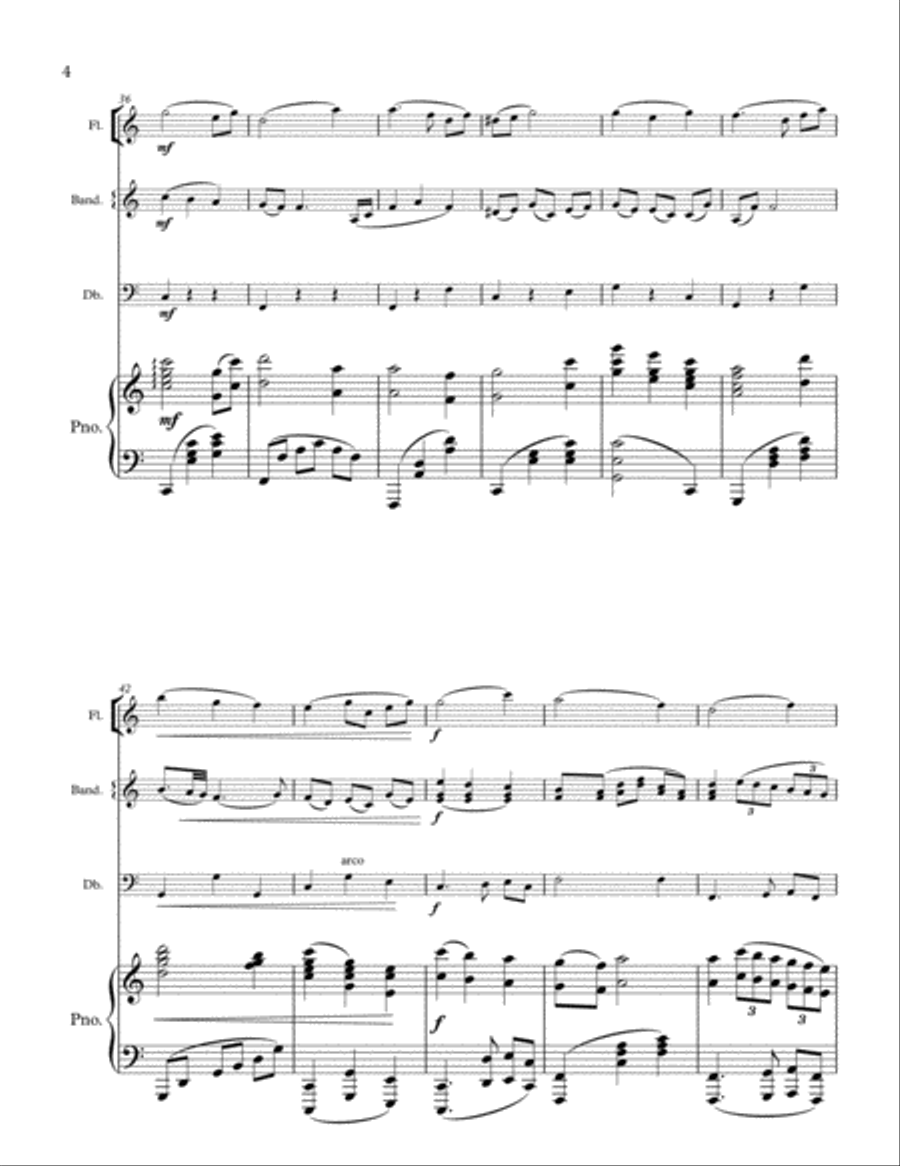 Neapolitan Medley (for flute, bandoneon, bass and piano) Small Ensemble scores gallery preview page 4