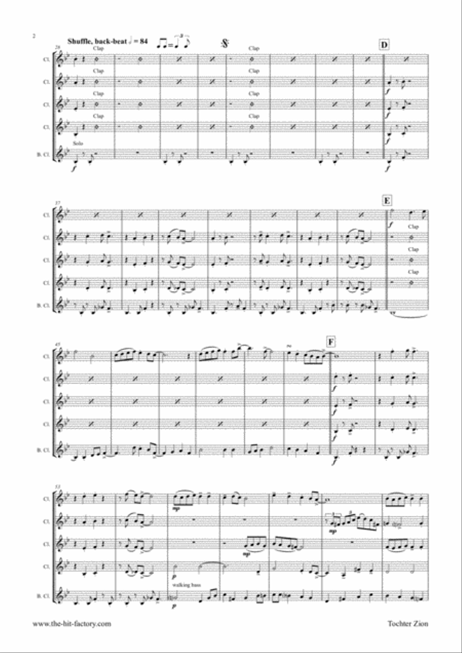 Tochter Zion - Choral & Shuffle - Clarinet Quintet Choir scores gallery preview page 2