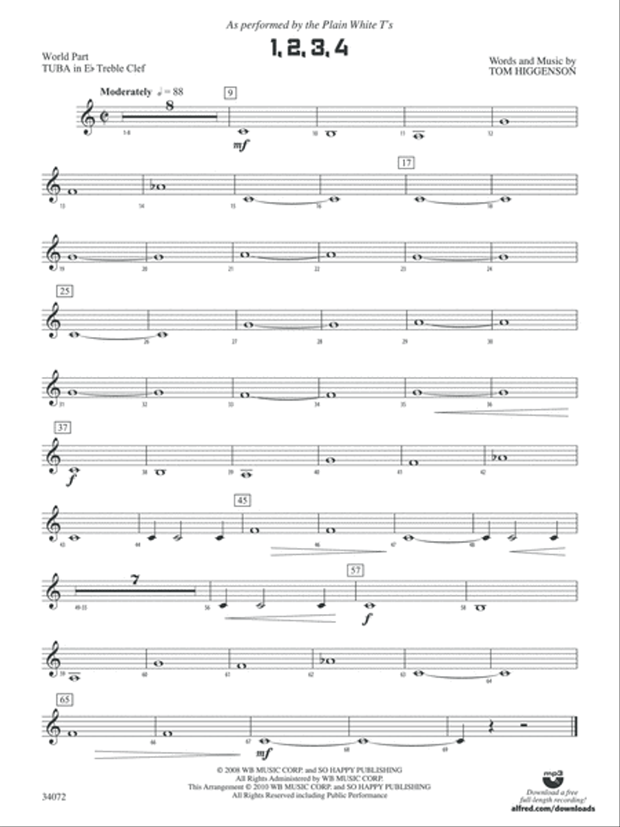 1, 2, 3, 4: (World Part) E-flat Tuba T.C. Concert Band scores gallery preview page 1
