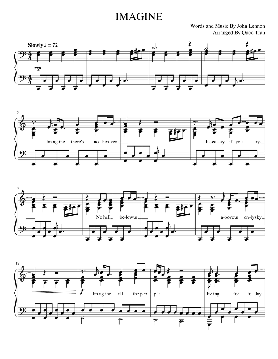 Imagine Piano Solo scores gallery preview page 1