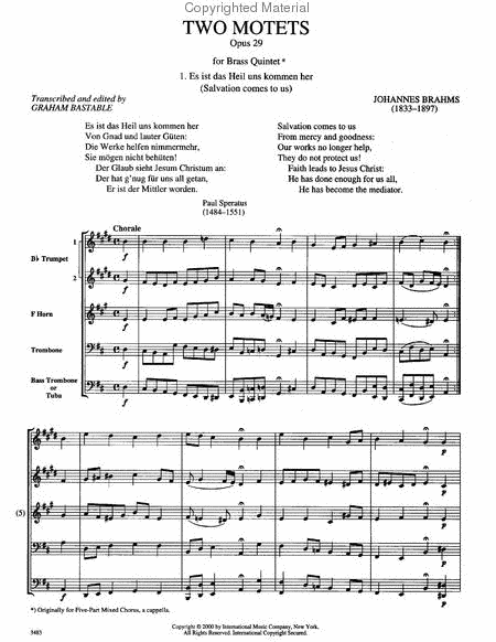 Two Motets, Op. 29 For 2 Trumpets In B Flat, Horn In F, Trombone & Bass Trombone Or Tuba