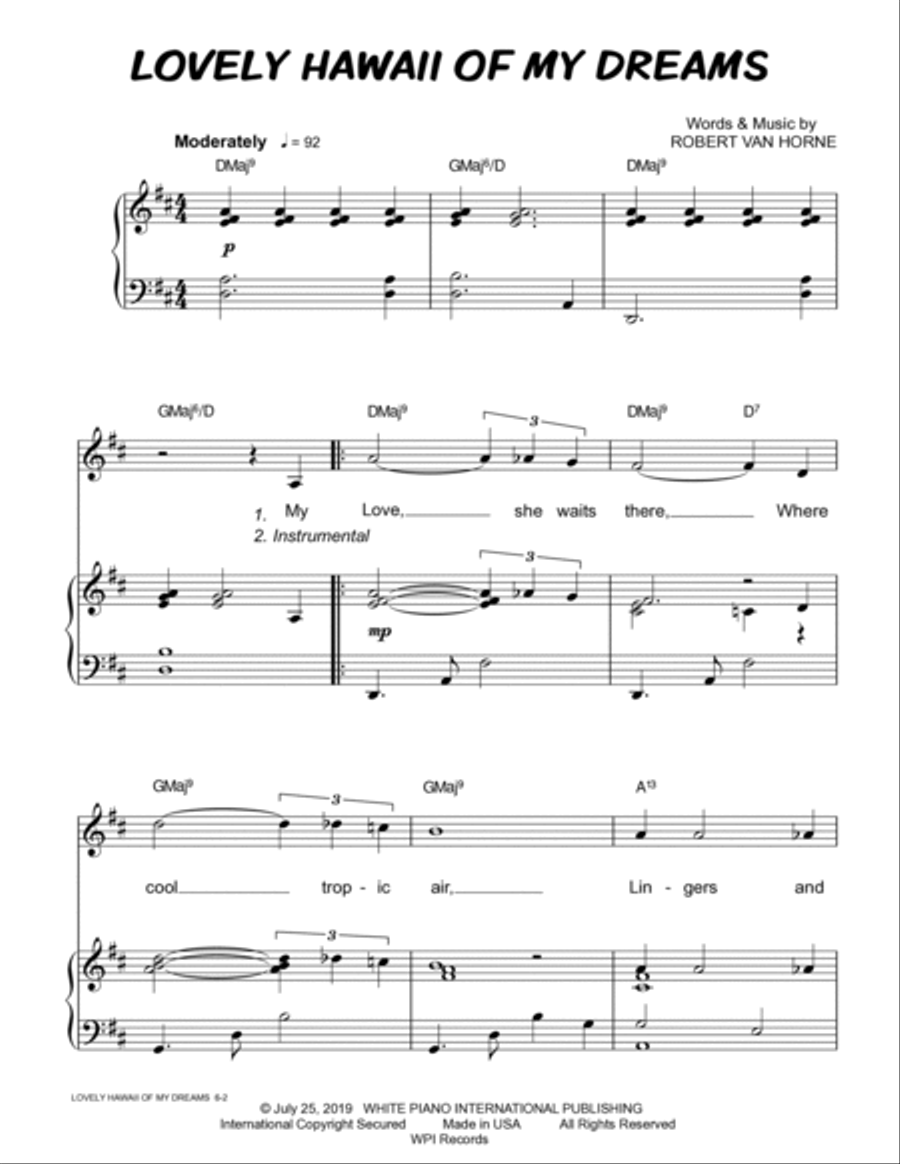 LOVELY HAWAII OF MY DREAMS (Piano/Vocal) by Robert Van Horne Voice scores gallery preview page 2